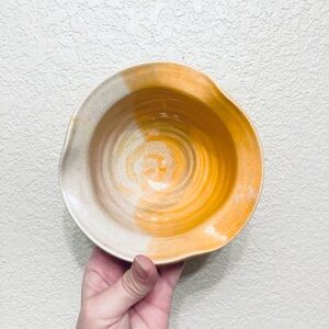 Handmade Glazed Ceramic Orange Tan Studio Pottery Bowl Dish Planter